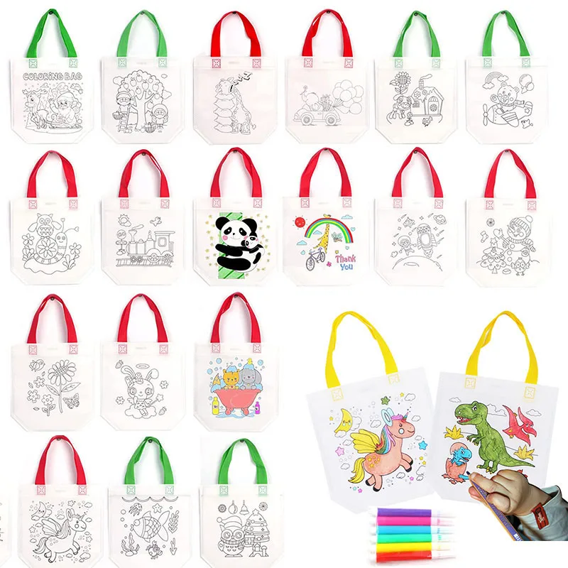 Kreative DIY Graffiti Taschen beide Seiten Färbung handgemachte Malerei Vlies Tasche Marker Kinder Kunst handwerk Farbe Füllung Zeichnung Spielzeug