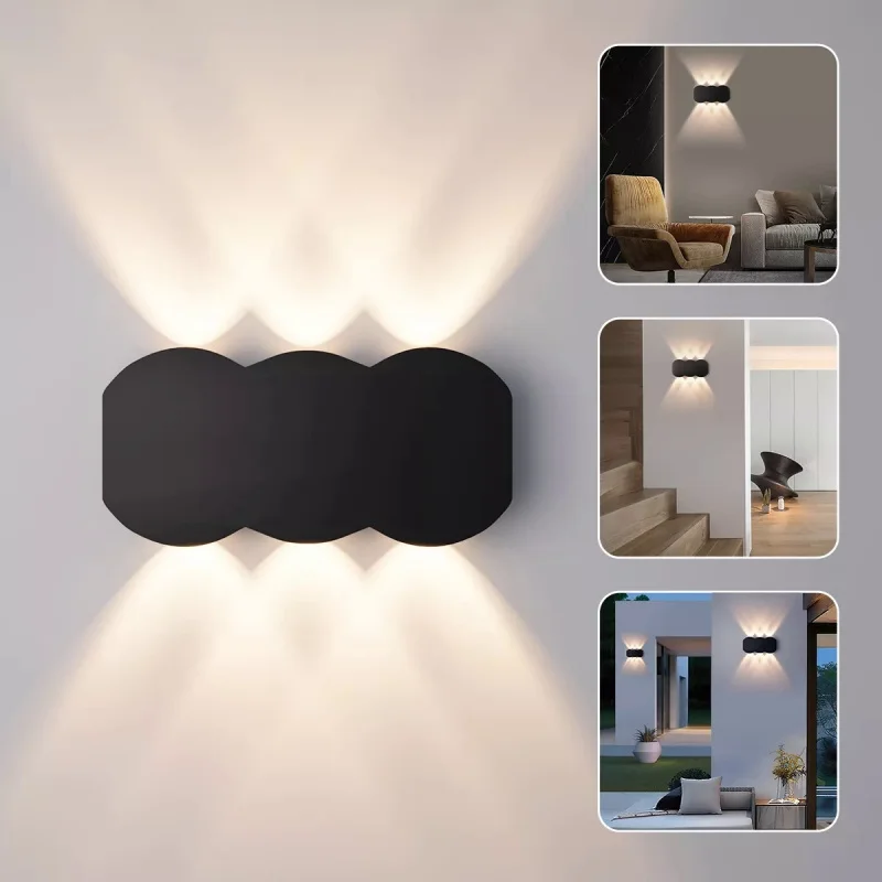 1Pack 6 LEDs Waterproof Upper And Lower Luminous Convex Mirror Wall Lamp Courtyard Wall Decoration Atmosphere Guide Lamp