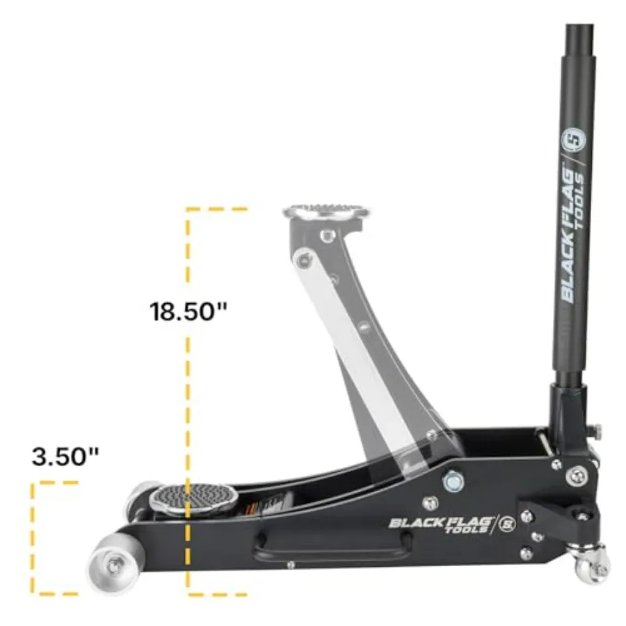 مقبس أرضي من الألومنيوم بلونين من Black Flag Brawler، سعة 4000 رطل، مضخة مكبس مزدوجة سريعة الرفع، ارتفاع 3-1/2 بوصة، أقصى عمر 18-1/2 بوصة #6