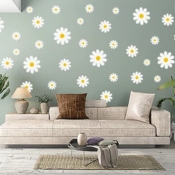 White Daisy Flowers Wall Stickers Background Wall Decorative Stickers Decals Nursery Home Bedroom Wall Decor PVC Daisy Stickers