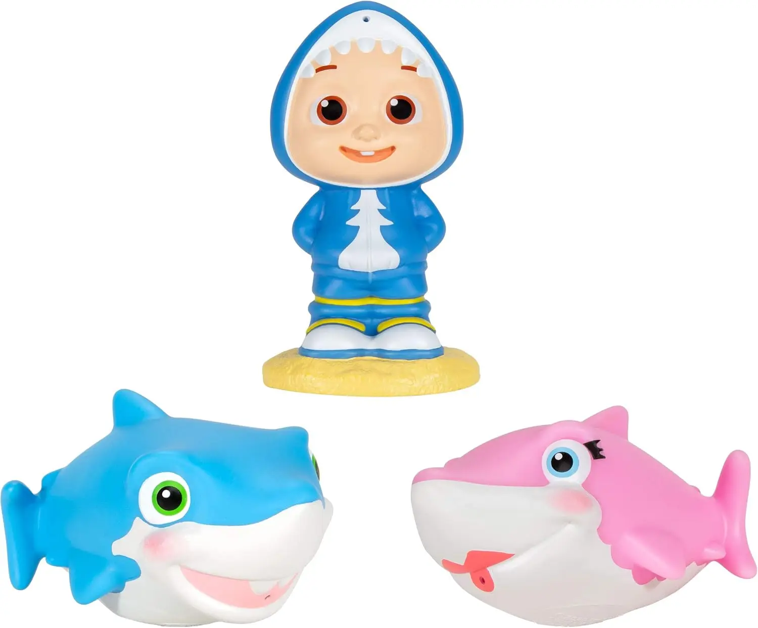 CoComelon Bath Squirters, con juguete de personajes JJ y 2 tiburones, juego divertido para el baño para bebés, niños pequeños y niños