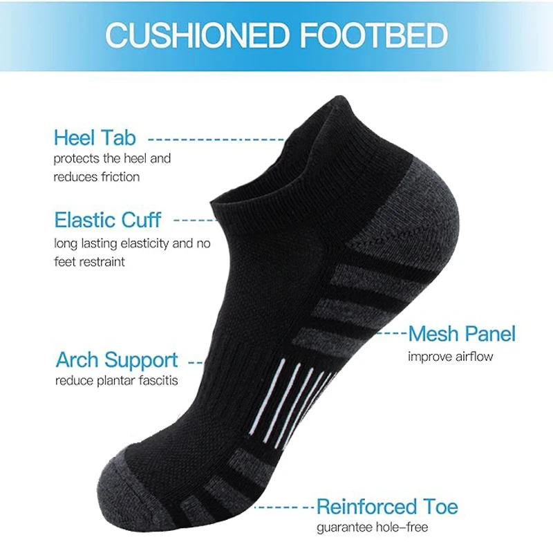 6 Pairs Breathable Ankle Socks for Men Athletic Running Socks Low Cut Casual Sports Sock Cushioned Tab Short Socks for Men Women