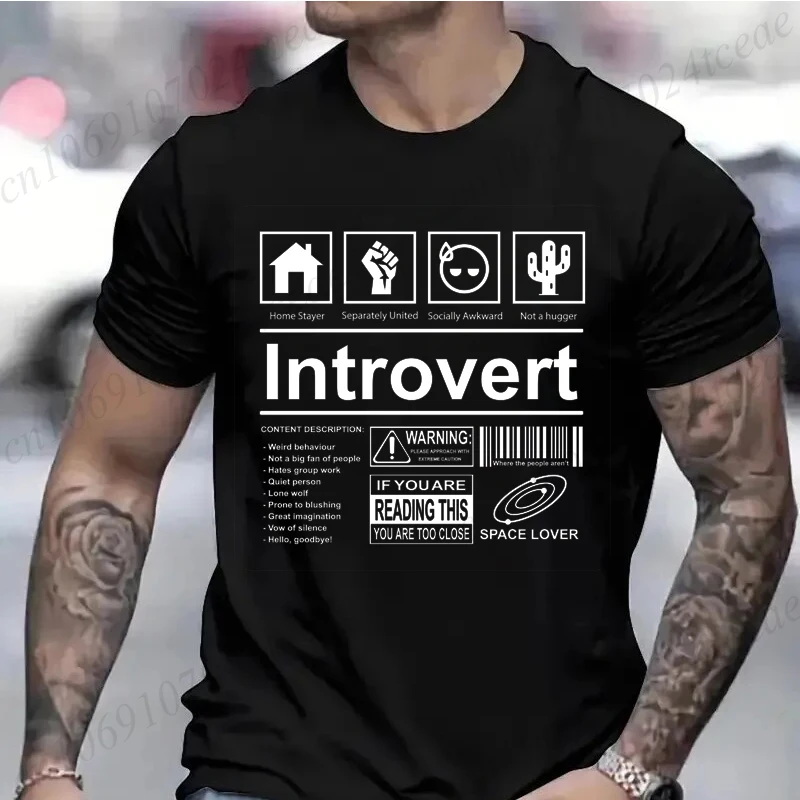Herrenmode Kleidung Übergroßes T-Shirt Humor Zitate Fitness T-Shirt Sprüche Humor Introvers Witz Introvert T-Shirt Unisex Tops