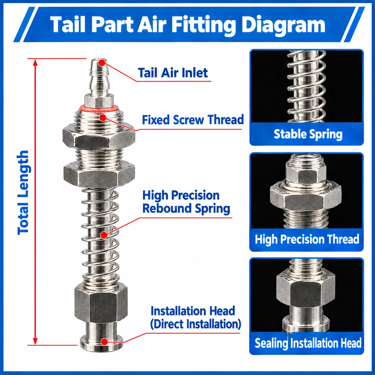 Pneumatic Vacuum Level Compensator Large Head L53-L100 M12 Rear Air Inlet Spring Plunger Holder Robotic Gripper EOAT Parts