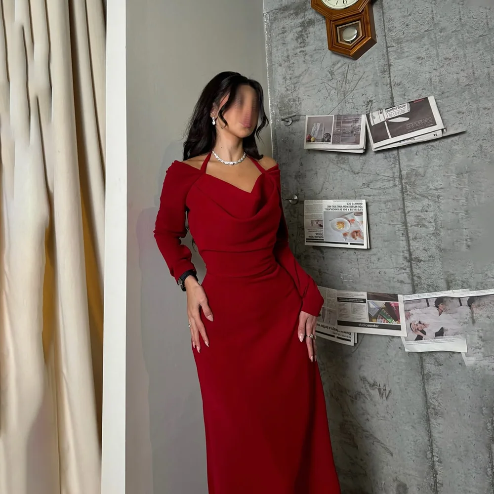 Elegant Wedding Guest Dresses for Women Off The Shoulder Long Sleeves Evening Gowns Mermaid Simple Formal Party Dress Customized view 3