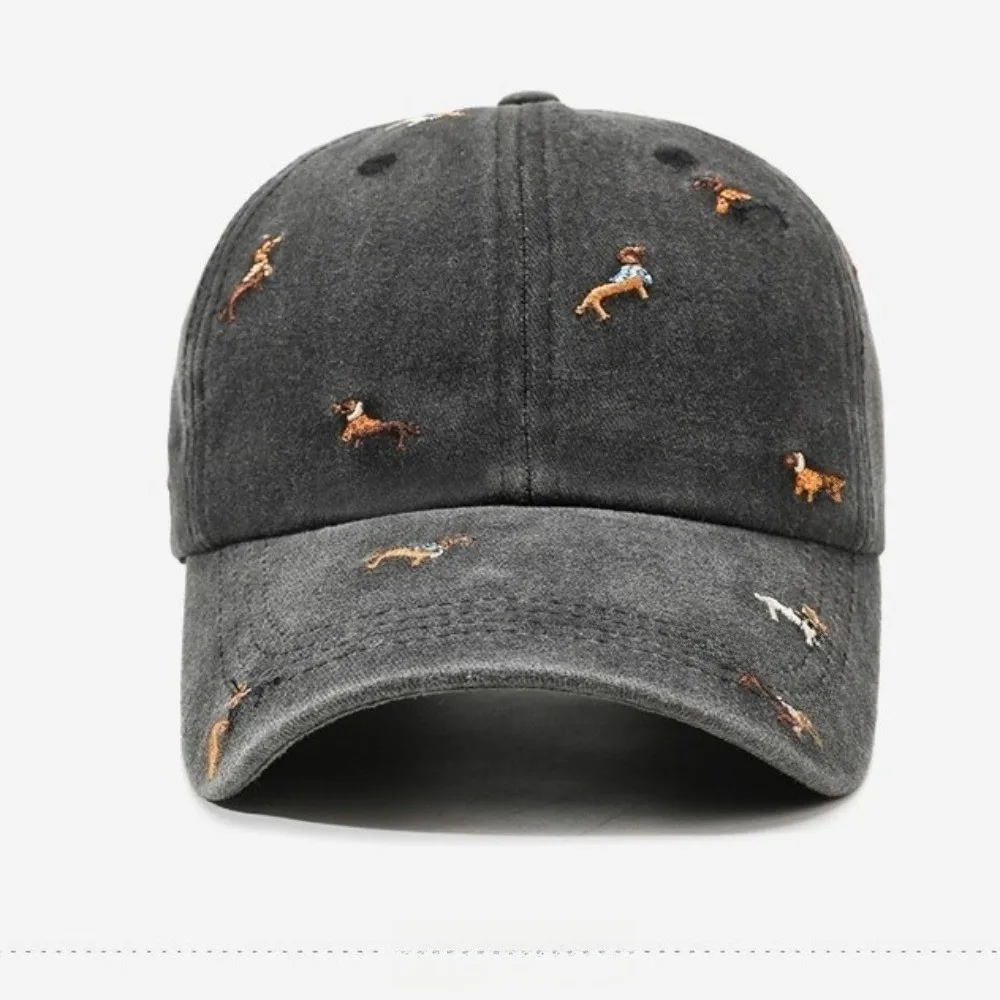Washable Punk Embroidery Puppy Cap Washed Cotton Distressed Baseball Cap UV Protection Soft Duckbill Cap Outdoor Leisure