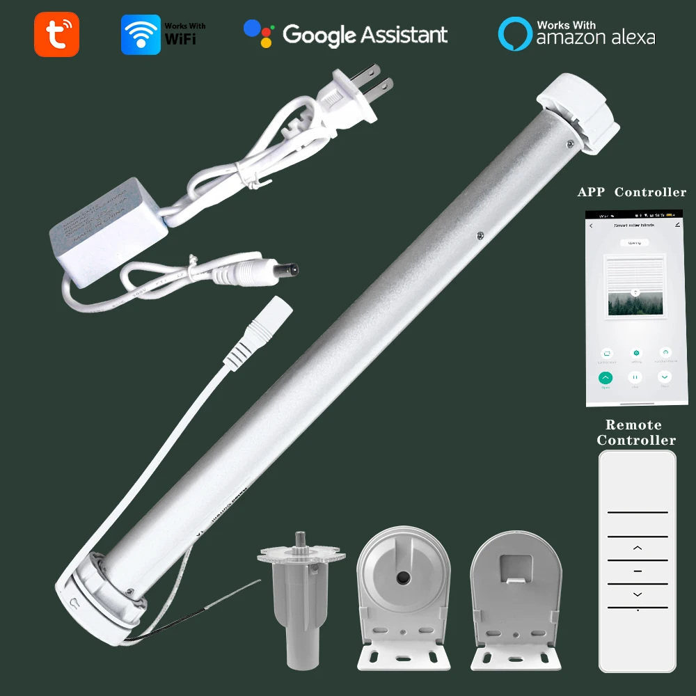 Tuya WiFi Mini Motorize Roller Blind Motor Smart Life App Shutter Shade Engine For 38mm Tube Voice Smart Control Home Automation