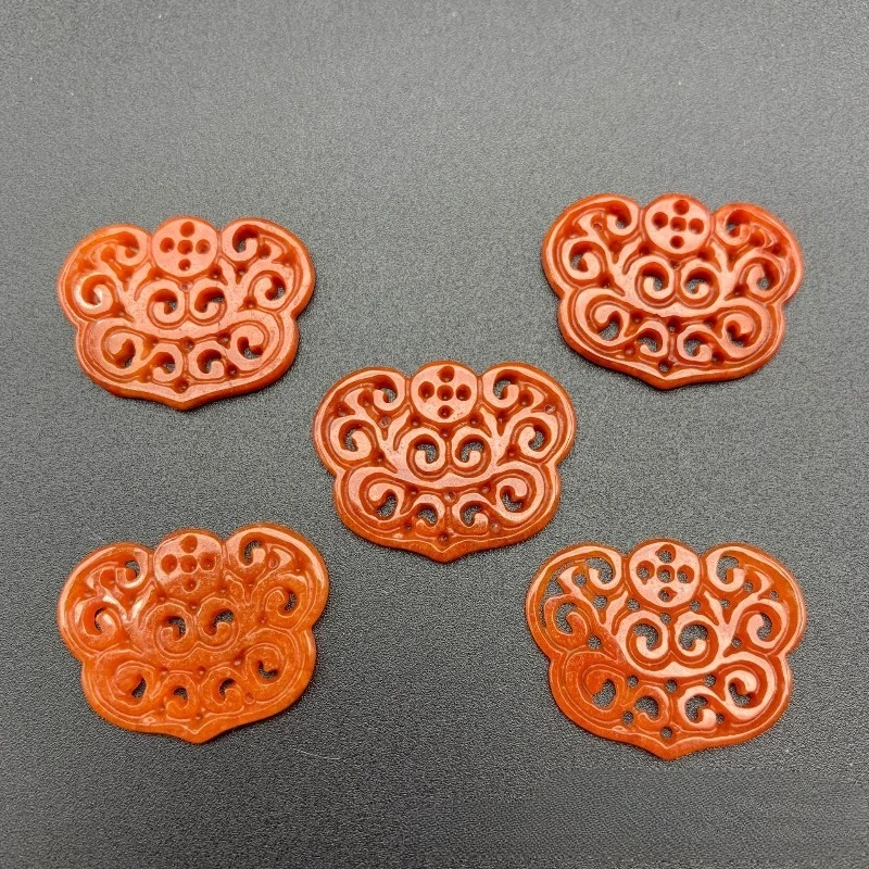 

2pc Natural Red Jadeite Emerald Hollow Out Sycee DIY Pendants Earrings Jadeite Jewellery Fashion Accessories Amulet Women Men