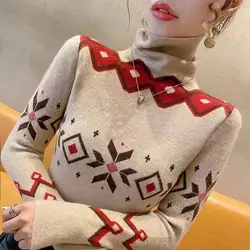 Women Clothing Early Spring Fashion Slim Sweaters Casual Chic Knitted Y2k Vintage Knitwear Female Top Turtleneck Knitwear