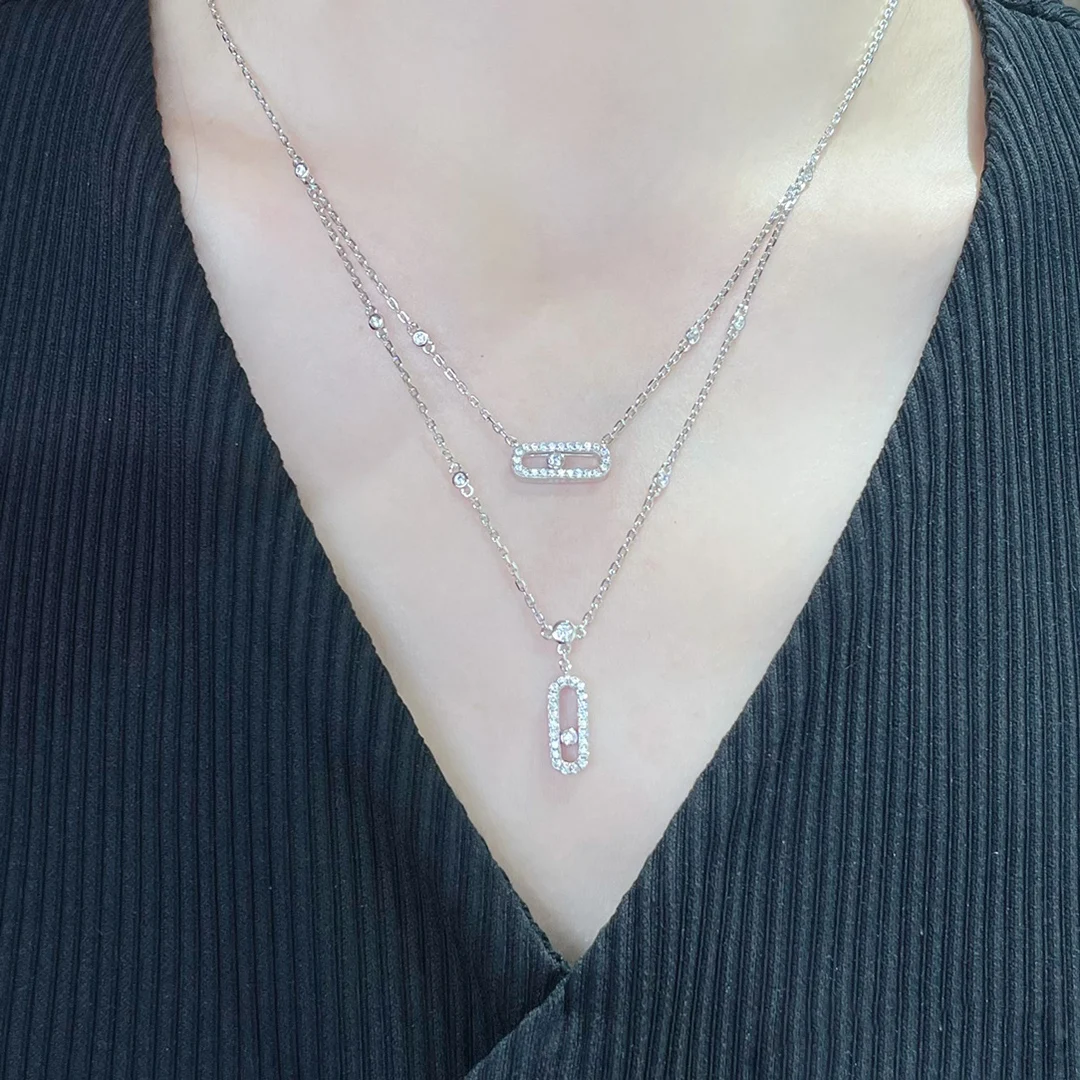 Fashionable and Exquisite 925 Sterling Silver Jewelry Diamond Necklace Classic Move Series Romantic Engagement Gift
