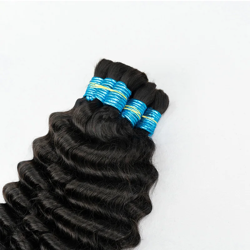 自然な黒色の人毛ブレードヘアエクステ、ディープウェーブ、編み込み用バルク、ウェフトなし、ディープカーリーブレードヘア、ボヘミアンブレード用、バージンヘア