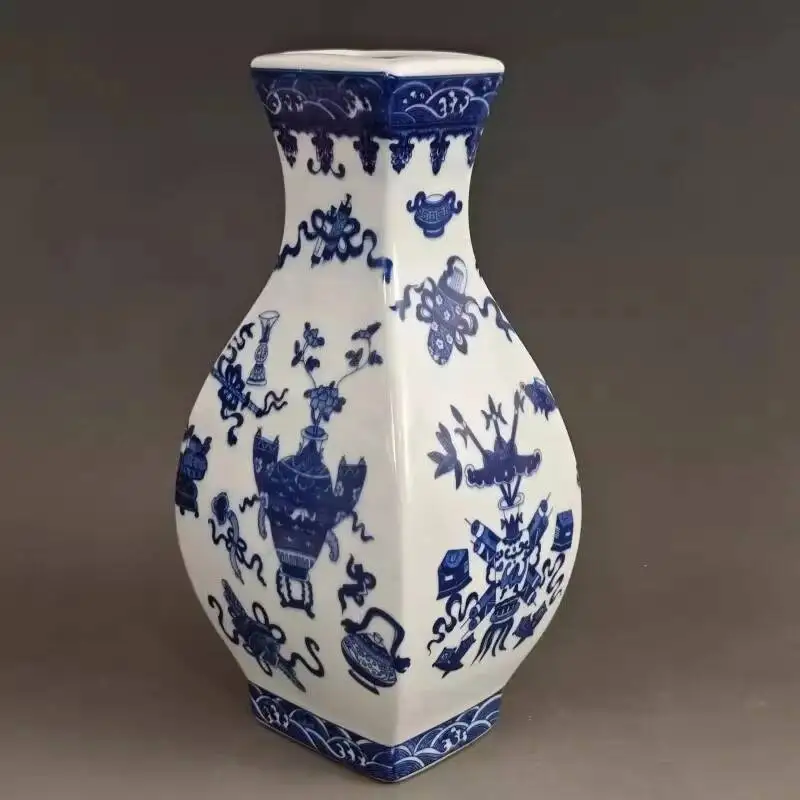 Chinese Qing Dynasty Qianlong Blue And White Porcelain Vase With Ancient Patterns 12.9Inch Official