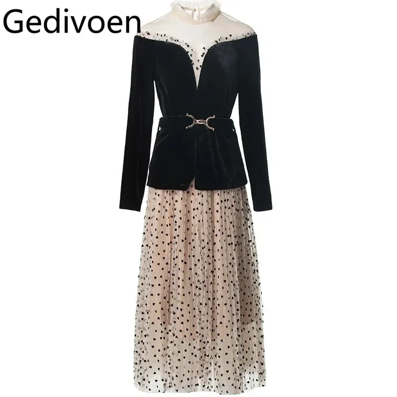 Gedivoen Autumn and Winter Women's Fashion Suit Long Sleeve Stand Collar Lace-Up Slim Tops+Elastic Waist Skirt 2 piece set