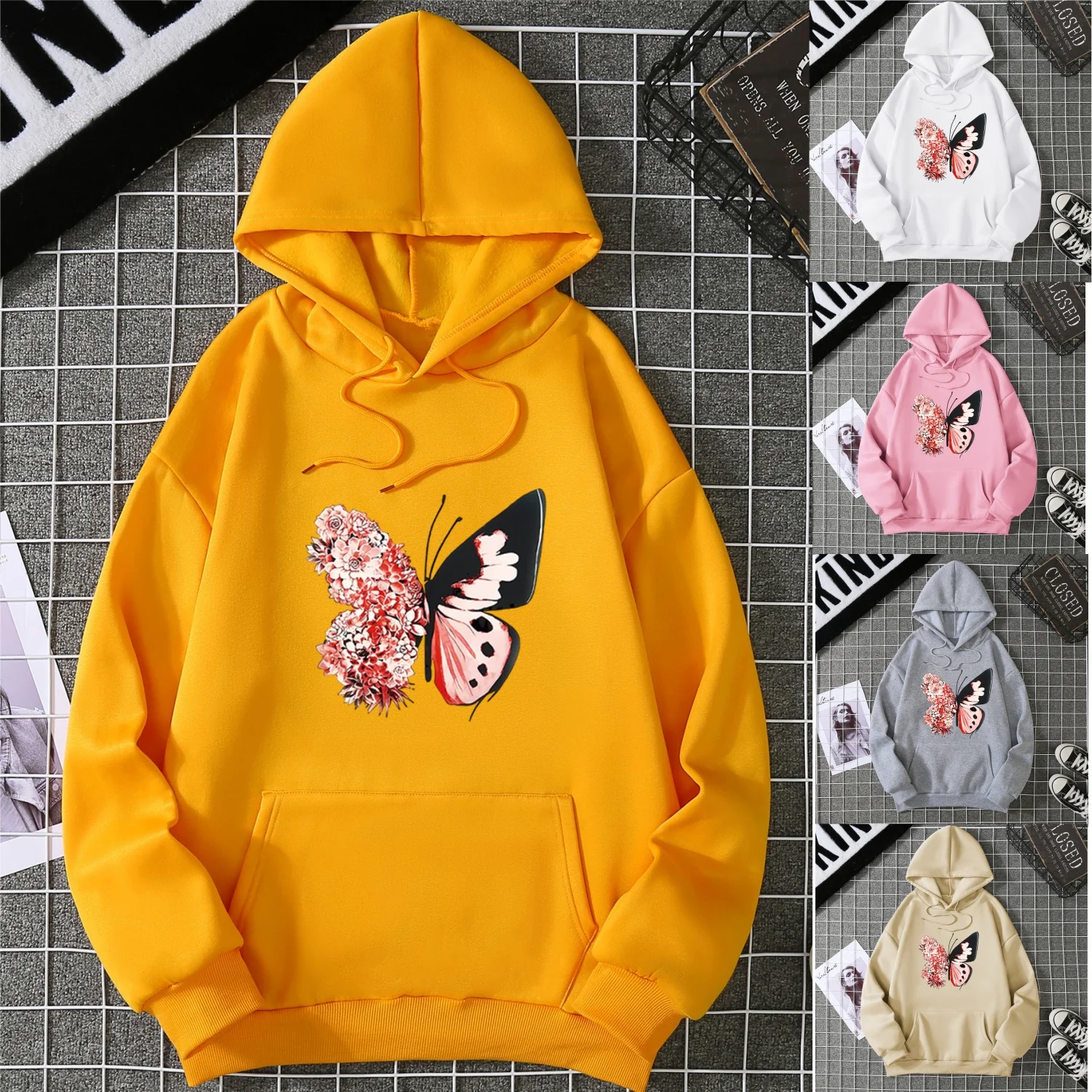 2025Winter Women's Hoodie Solid Color Print Unisex style Double Pockets Sweatshirts Outerwear Plus-Size Women's Clothing CYXX232