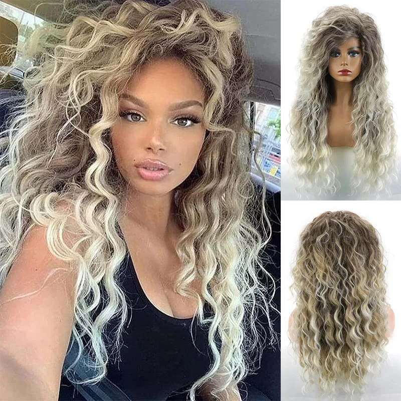 European and American wigs, African gradient golden long curly hair, in stock.