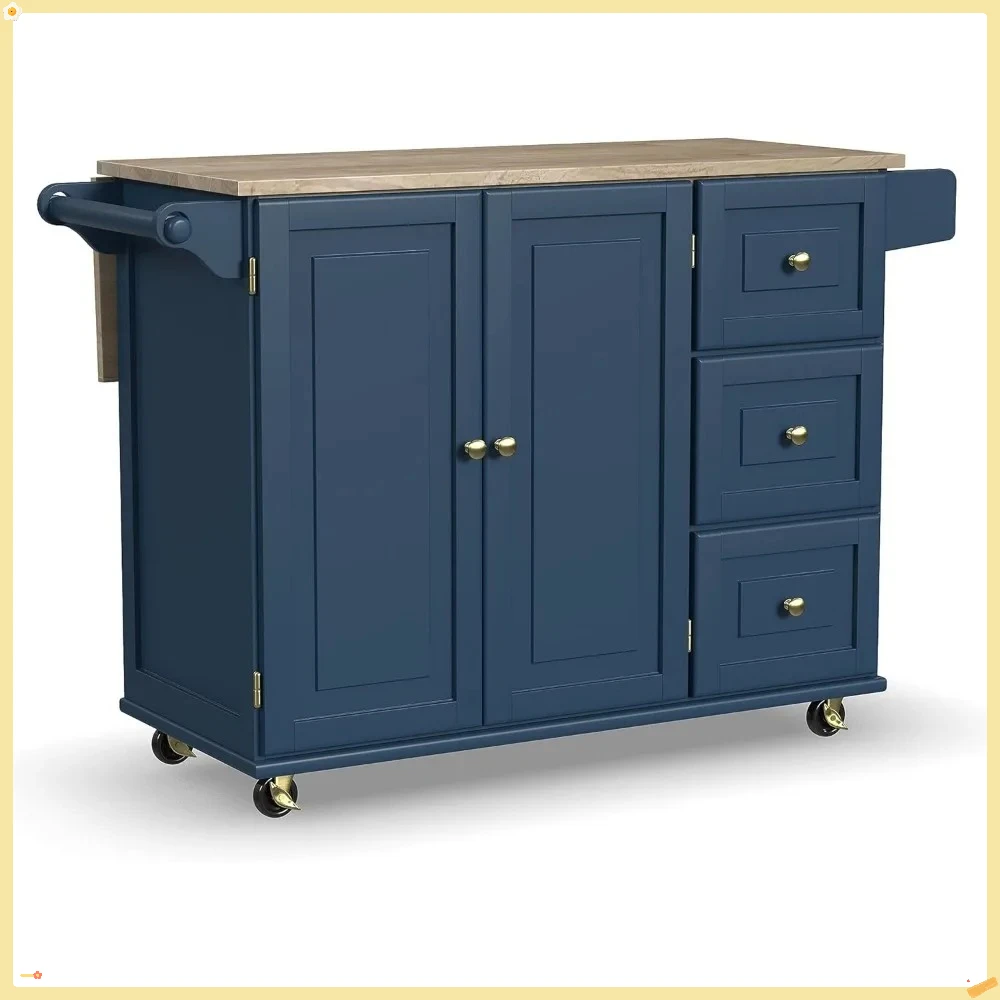 Mobile Kitchen Island Cart with Wood Top and Dropleaf Breakfast Bar, Blue 18