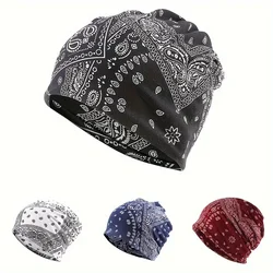 Cashew Flower Printed Beanies  Scarf  Hat Dual-Use Skullies Spring Autumn   for Women Men Windproof  Ear Protection Stacked Caps