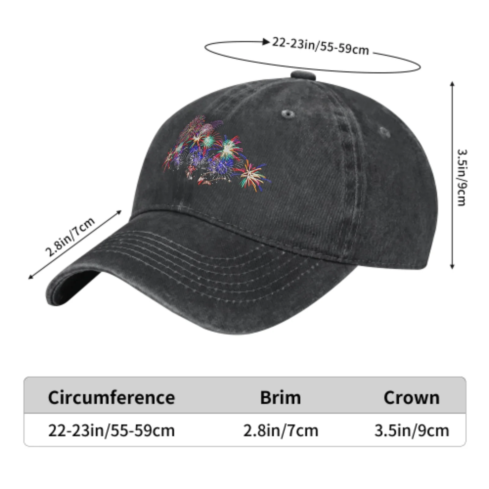 Gorra de béisbol lavada con fuegos artificiales para hombre y mujer, gorro ajustable para adultos, Castette transpirable, sombrilla para deportes al aire libre