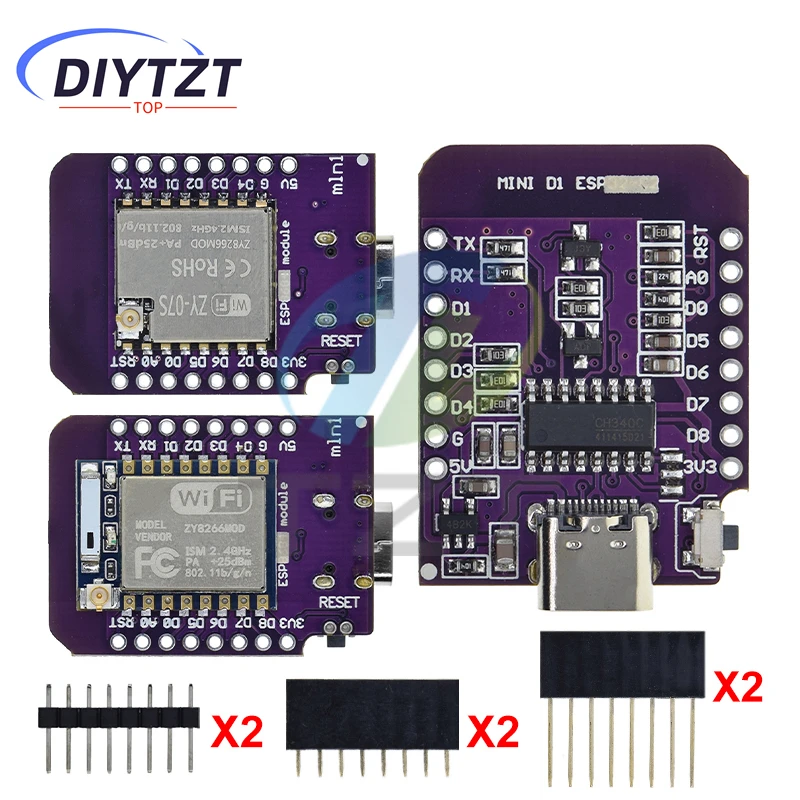 D1 Mini TYPE-C ESP8266 ESP-07/07S CH340G USB D1 Mini WIFI Development Board D1 Mini NodeMCU Lua IOT Board 3.3V With Pins