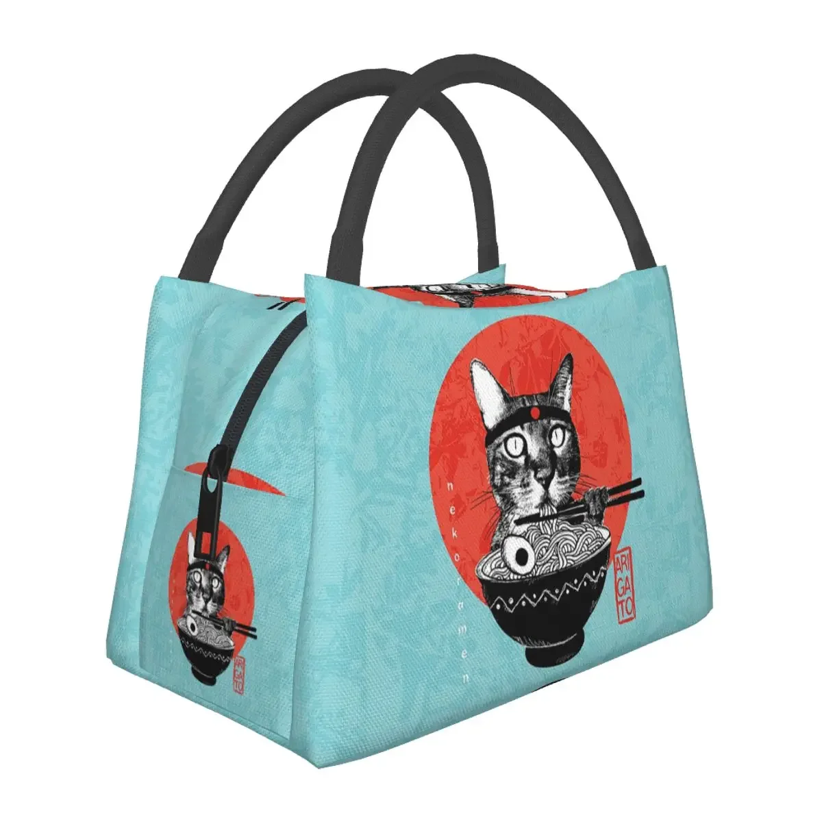 

Cute Cat Eating Ramen Lunch Bags Insulated Bento Box Lunch Tote Picnic Bags Cooler Thermal Bag for Woman Student Travel