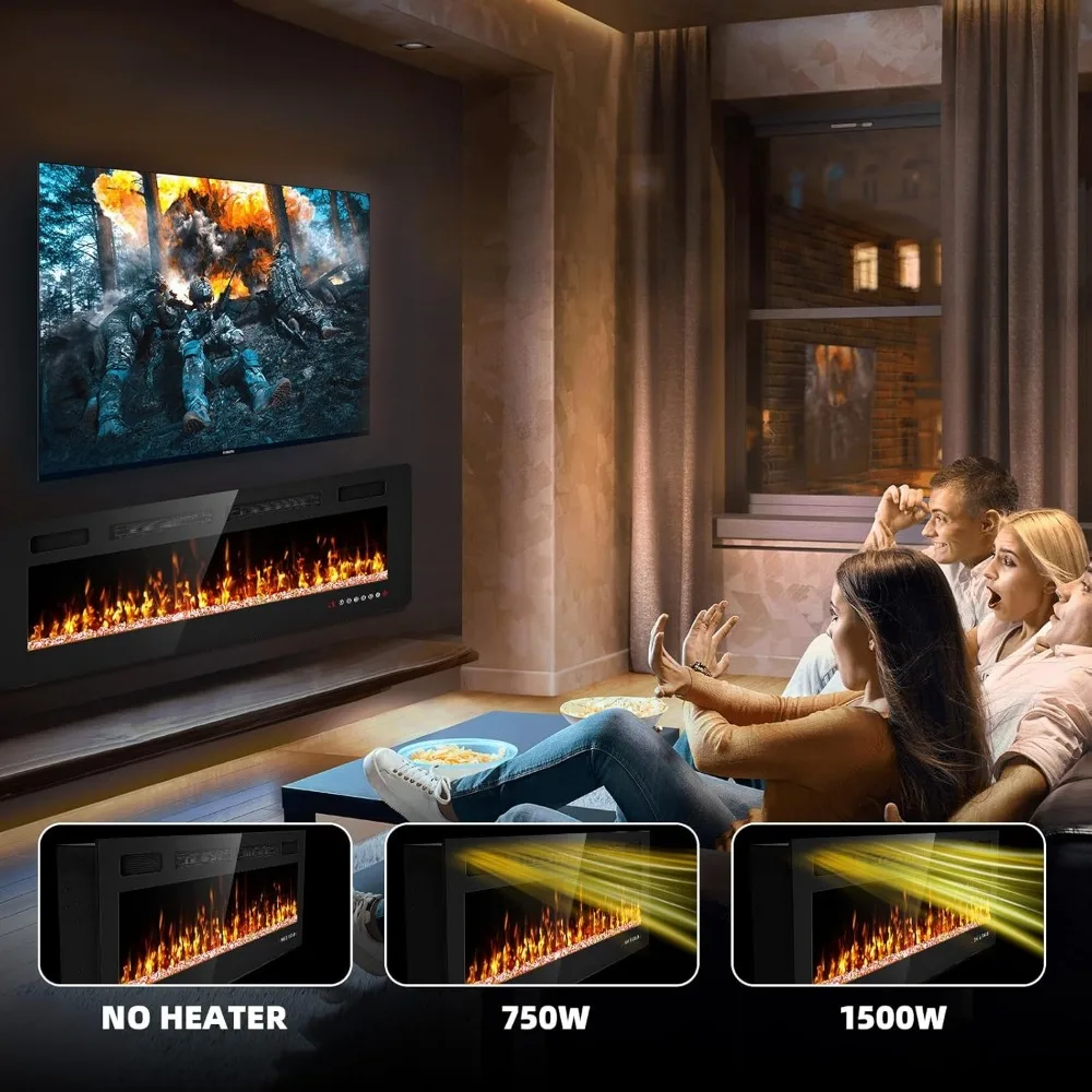 50 Inch Electric Fireplace Insert with Wall Mount, Remote Control, Touchscreen, and 1500W Heater with Timer