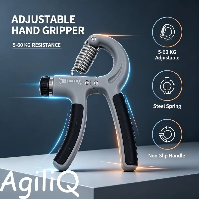 AgiliQ Adjustable Hand Grip Strengthener Kit Wrist Forearm Workout Fitne Rehabilitation Arthritis Carpal Tunnel Syndrome Muscle