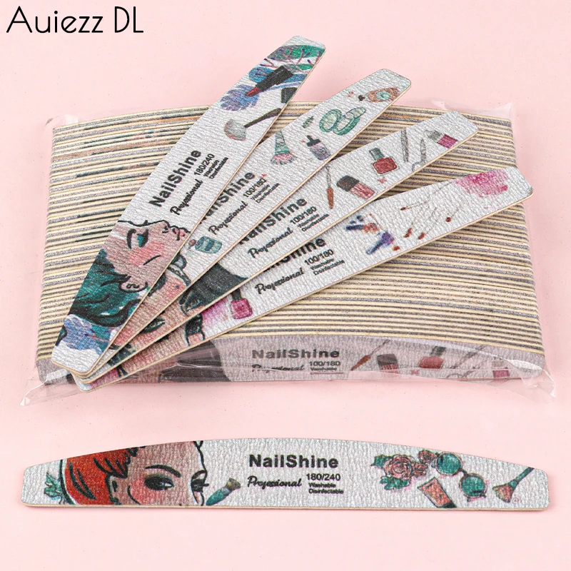10 Stück/50 Stück Holz-Schleifpapier, Nagelfeile, Körnung 100/180, Schmirgelbrett, Maniküre-Puffer, graues Boot, doppelseitige Holz-Pediküre-Puffer