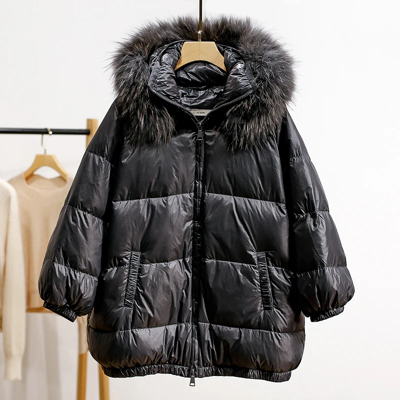 

Thickened High-Down-Padding Women's Puffer Jacket with Fur Collar Warm Street Style Zipper Closure Long Sleeve Regular Le...