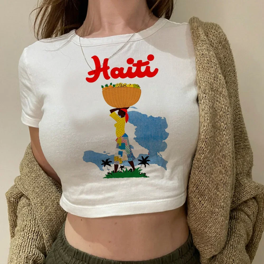 Haiti Essential T-Shirt Y2k Womens Designer Harajuku Cropped Top Girl Streetwear Manga Anime Clothing Patriot Traf Spring Summer