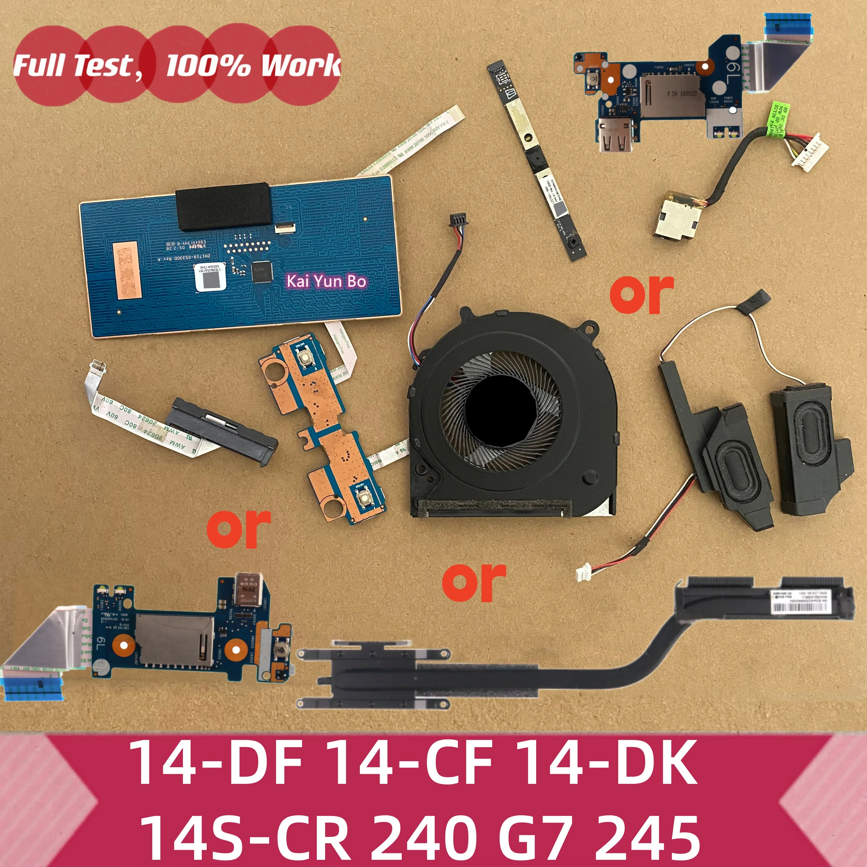 Para HP 14-DF 14-CF 14-DK 14S-CR 240 G7 245: Alto-falantes, Dissipador de Calor, Ventoinha, Botão Touchpad, Webcam, Câmera, USB Tipo-C, Placa SD, Cabo SATA para HDD 6033B0062401 2501 6050A2862201 6050A2983901 6050A2987