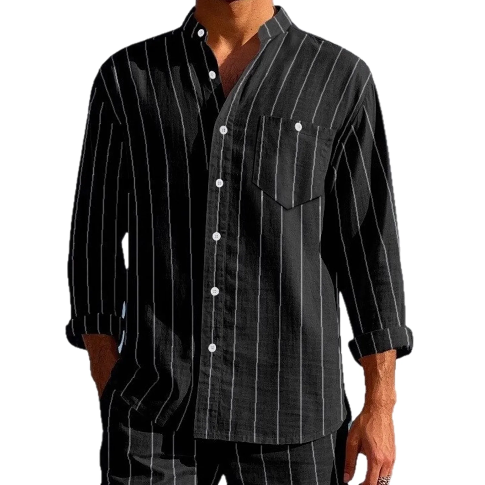 

Мужские рубашки на пуговицах, модные полосатые топы с принтом и длинными рукавами, свободные топы, летние рубашки