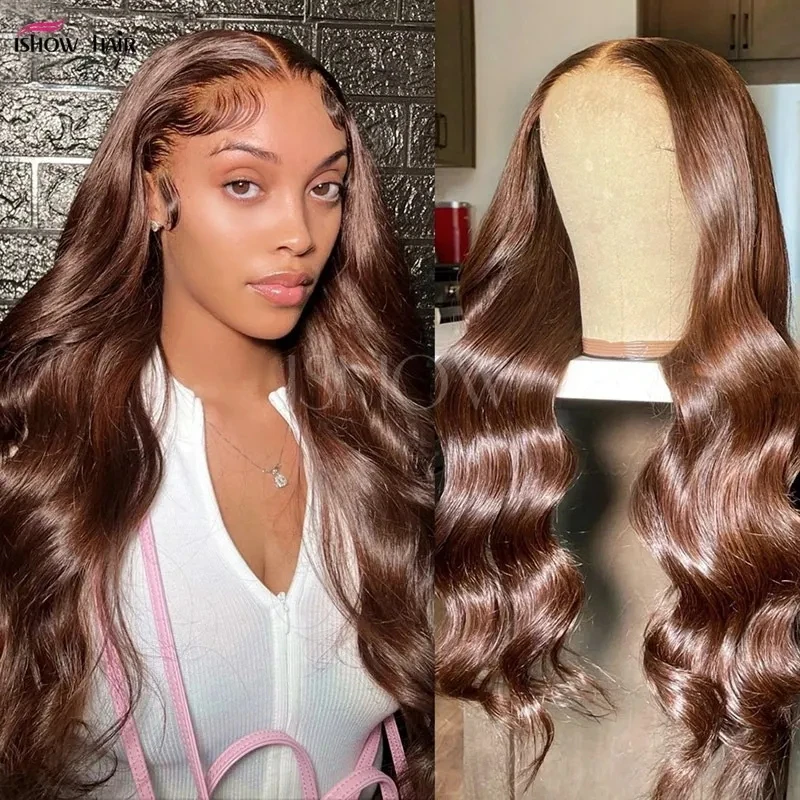 プレプラッキング済みチョコレートブラウン人毛ウィッグHDレースフロント30インチ200%密度ブラジル産バージンヘアレースフロントウィッグ