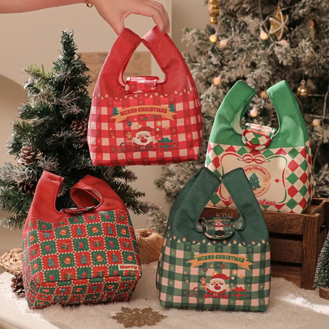 Creative Handheld Canvas Bag Christmas Eve Apples Gift Box Portable Christmas Gift Apples Candy Bag for Christmas New Year Party