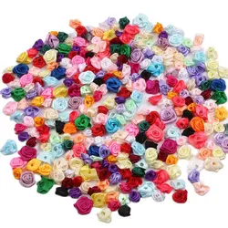 300pcs 15mm Mix Color small rose flower mini handmade satin ribbon rose head wedding scrapbooking decoration clothes accessories