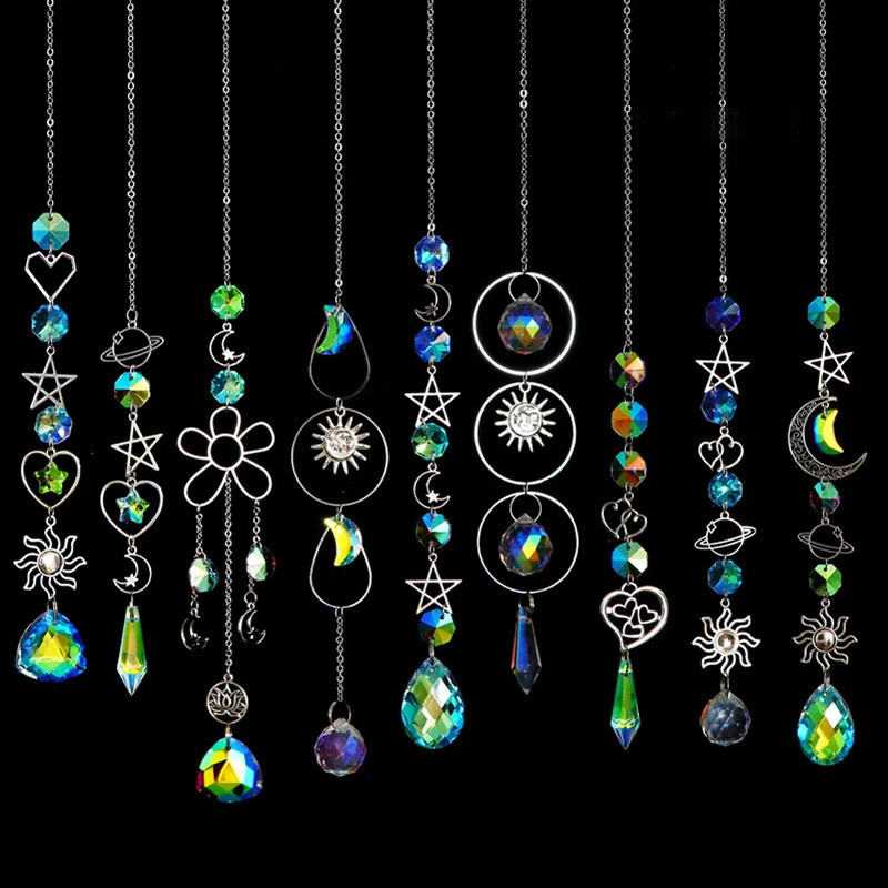 Crystals Wind Chime Pendant Sun Catchers Handmade Jewellery Garden Hanging Decoration Rainbow Chaser Ornament Window Garden Deco