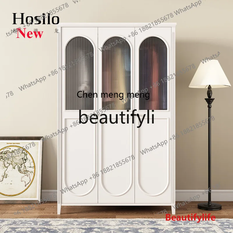 

cn8350 ss American Style Master Bedroom Solid Wood French Cream Style Wardrobe Creative Nordic Transparent Home Bedroom Cabinet