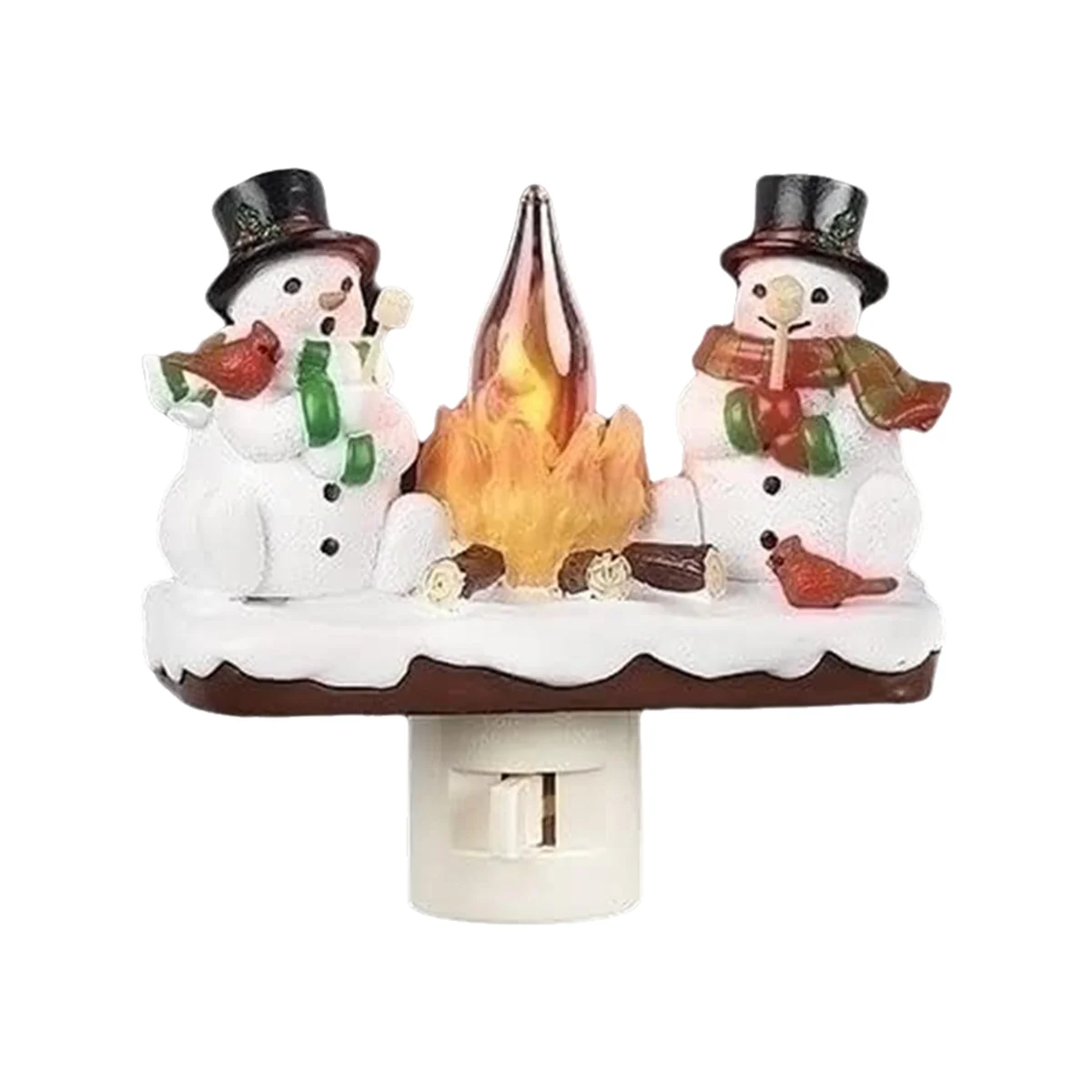 Snowmans & Campfire Night Light Indoor Flickering Nightlight Decoration 3D LED Small Faux Campfire Night Light US Plug