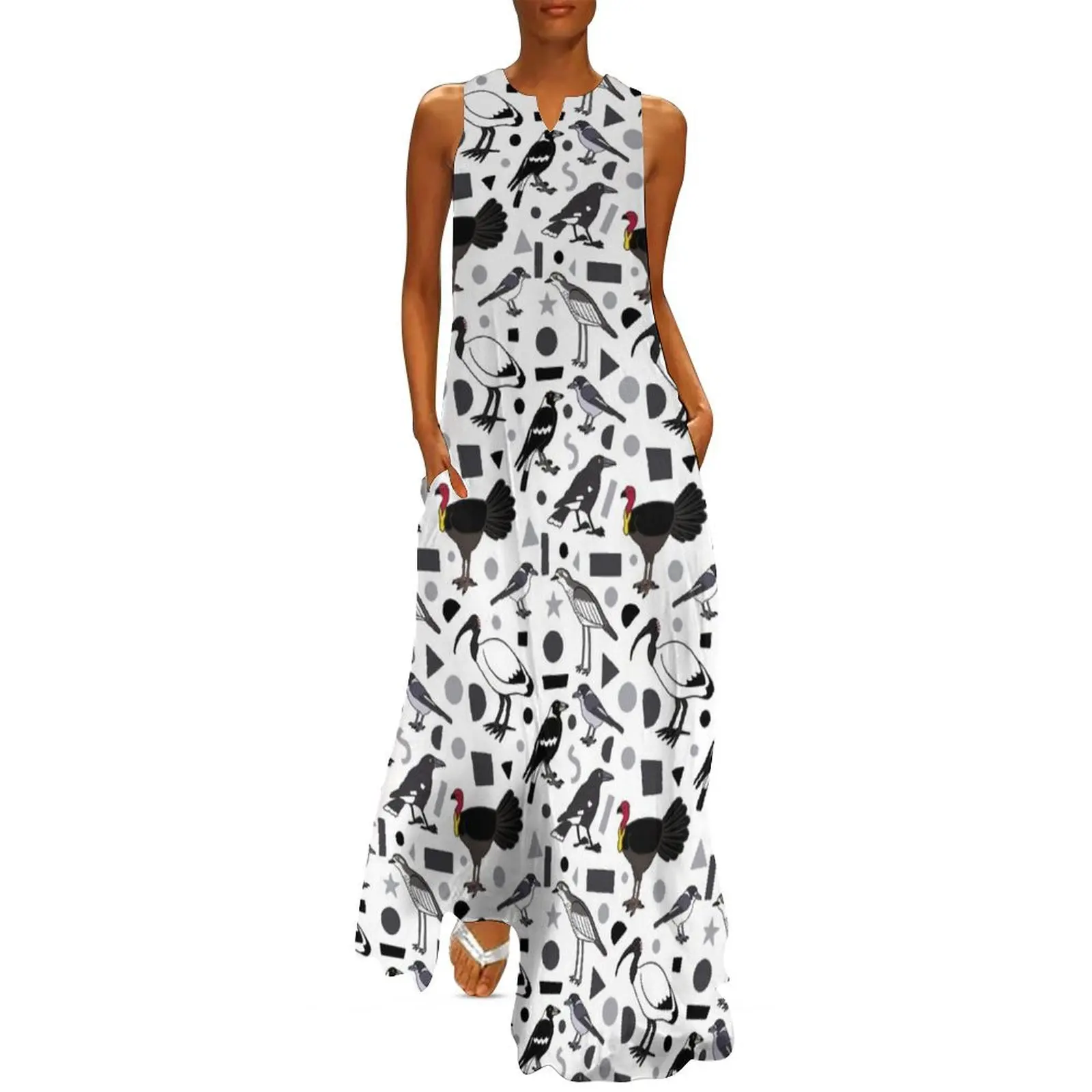 Monochrome Birds of Brisbane Long Dress dress party night woman dress for woman