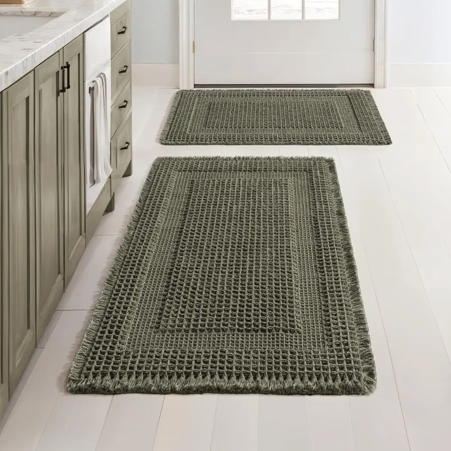 

Set of 2 Waffle Bathroom Rugs, Boho Bath Rug Super Absorbent, Non Slip Washable Ultra Soft Rubber Backed Shower Bath Mats for Fl