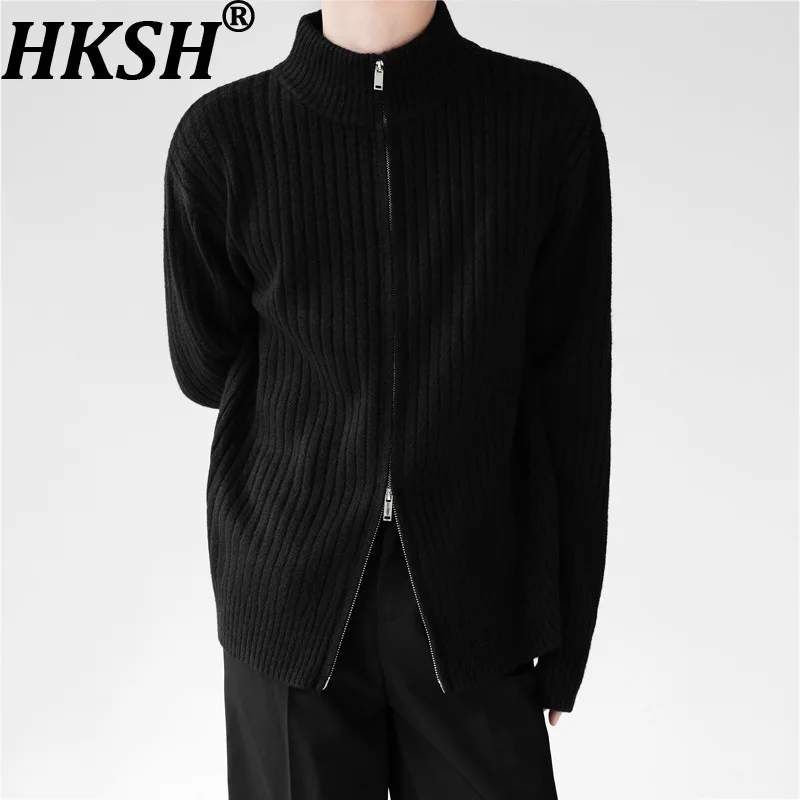 

HKSH осень зима новый мужской Tide элегантный модный свитер на молнии пальто с воротником-стойкой однотонный свободный повседневный вязаный кардиган Ins HK13052