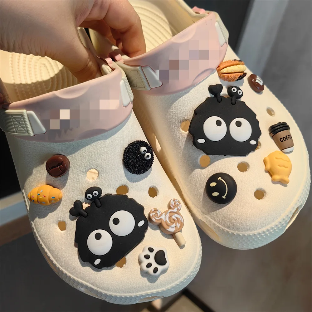 Clog Shoe Charms Black White Coal Elf Bread Coffee Detachable Kit for Slippers Sandals PVC Premium Travel Portable Lightweight