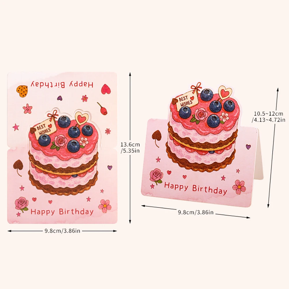 Imagen 7: Tarjeta de felicitación creativa para pastel de cumpleaños 3D de acuarela, mensaje de bendición, tarjeta pequeña, tarjeta de regalo de recuerdo, 6 uds.