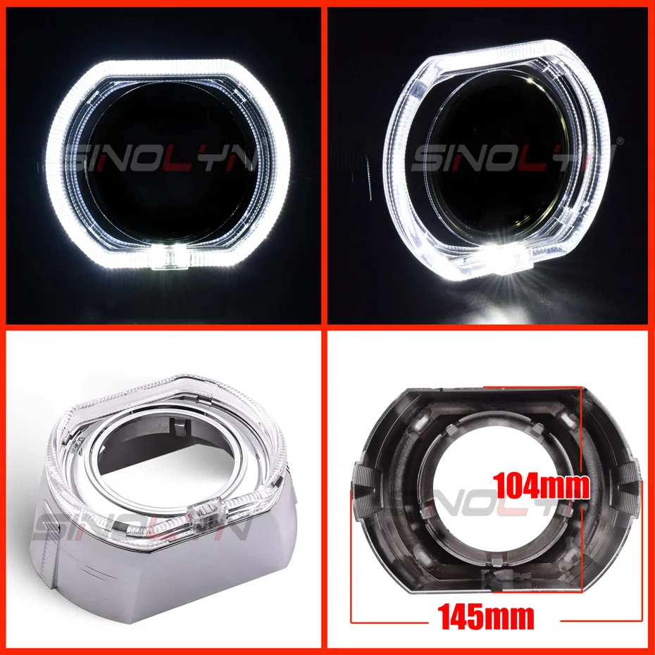 Sinolyn Projector Bezel LED Angel Eyes Shrouds For Hella/Q5 Lenses 3.0 Inches Cover Bi Xenon Headlight Lenses DRL Bezels