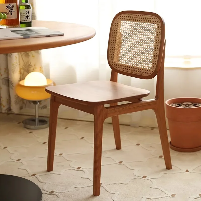 Nordic log solid wood dining chair, home dining table and chairs, Nordic back chair, rattan cherry wood, learning office chair