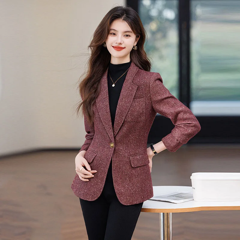 Autumn Winter Women's Thick Blazer Jackets Female New In Coats Notched Casual Single Button Outerwears Plus Size Blazers Mujer