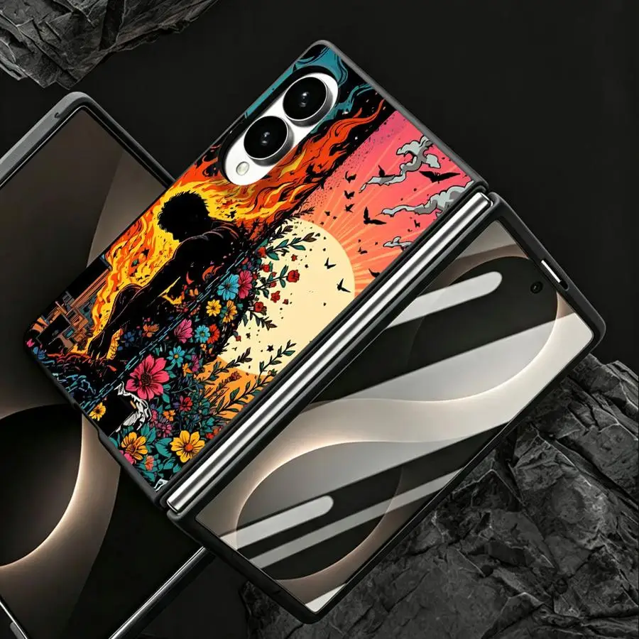 Fire And Flower Art Print Luxury Phone Cover Case for Samsung Galaxy ZFold Wide Z Fold 8 ZFold8 Z Fold8 Wide