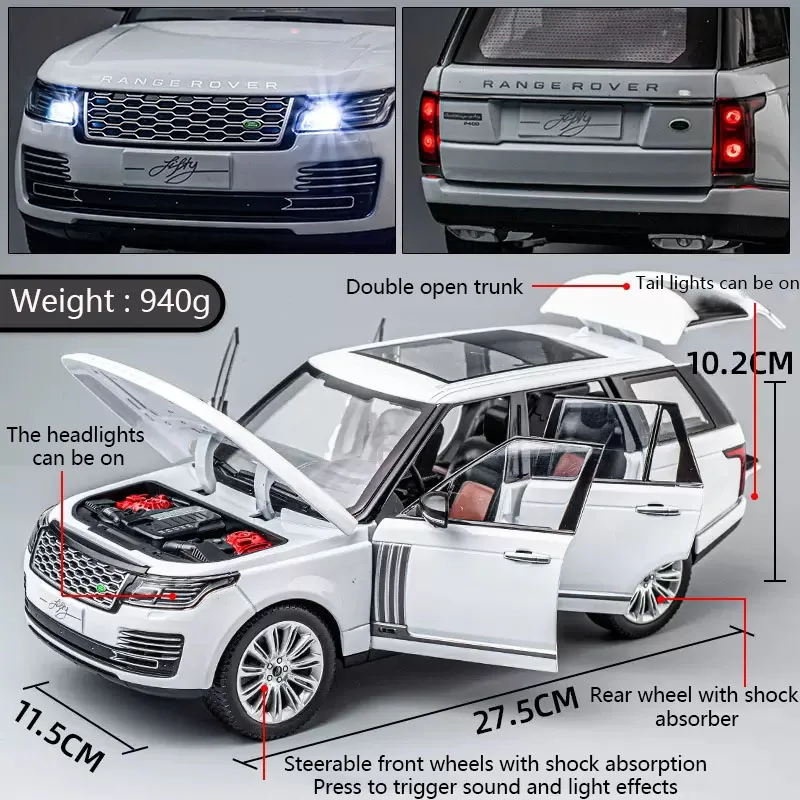 New 1:18 Simulated Land Rover Range Rover Alloy Car Model Large Sound And Light Pull Back Toy Car Boy Collection Decorative Gift