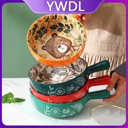 YWDL Ceramic Bakeware With Handle Forest Animals Baking Pan  Underglaze  Kitchen Tableware Salad Bowl Au Gratin Dishes