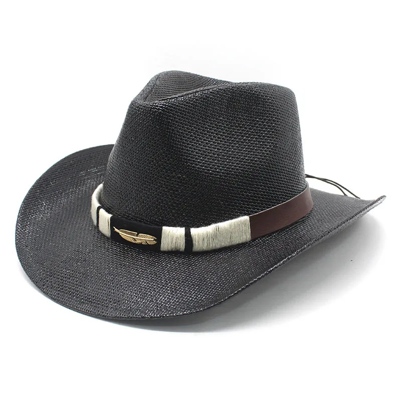 

Новая модель летней соломенной шляпы в западном стиле для мужчин и женщин, этнический дизайн, жесткая конструкция, широкие поля, защита от солнца.