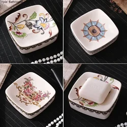 European Ceramic Soap Holder Household Draining Soap Dish Holders Bathroom Accessories Restroom Organizer Kitchen Storage